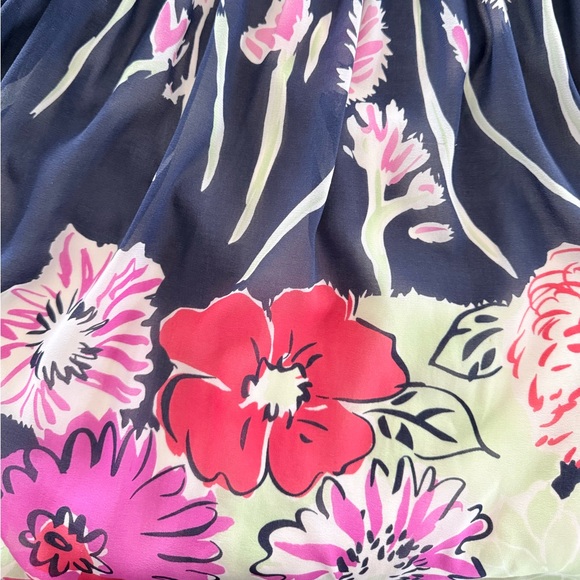 St. John Collection Navy & Pink Floral Silk A-Line Skirt | Size 10 - Picture 3 of 11